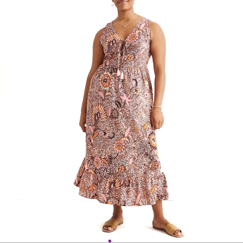 Madewell Women’s Lace-Up Ruffle Hem Midi Dress